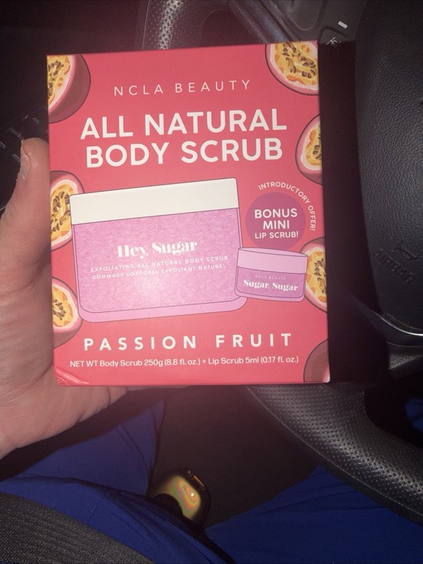 NCLA Beauty Hey Sugar Passion Fruit Body Scrub 8.8 Oz Lip Scrub Bonus Set New