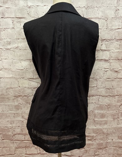 WHBM Blazer Negro Sin Mangas Corbata Frontal Chaleco de Estudio Mezcla de Lino Para Mujer Talla 8 NUEVO - Imagen 4 de 5