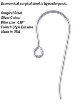 50 x USA French Ear Wire - Stainless Steel 304 Standard Loop