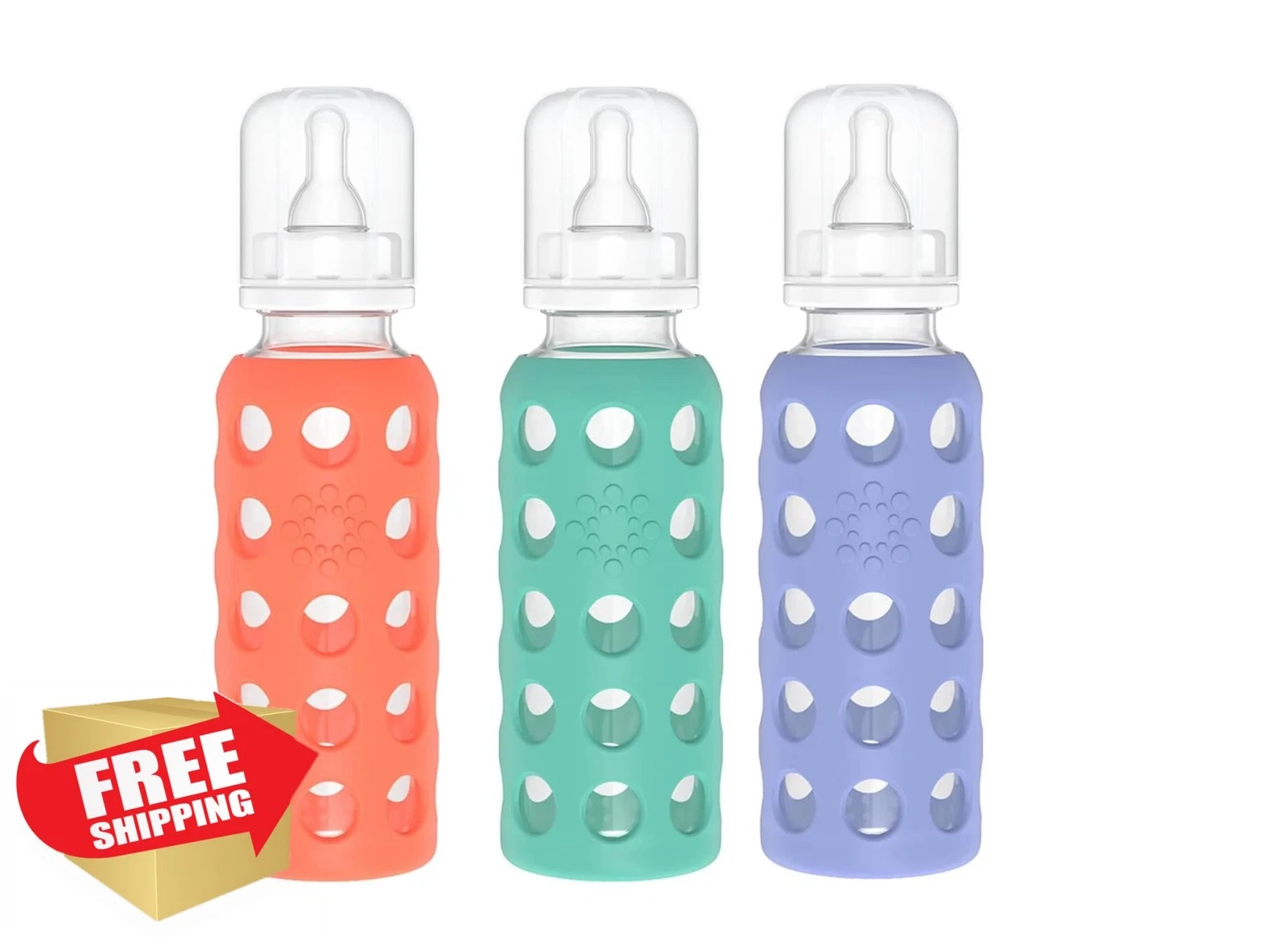 Lifefactory Glass Baby Bottles 9oz 3pk Papaya Kale Blueberry