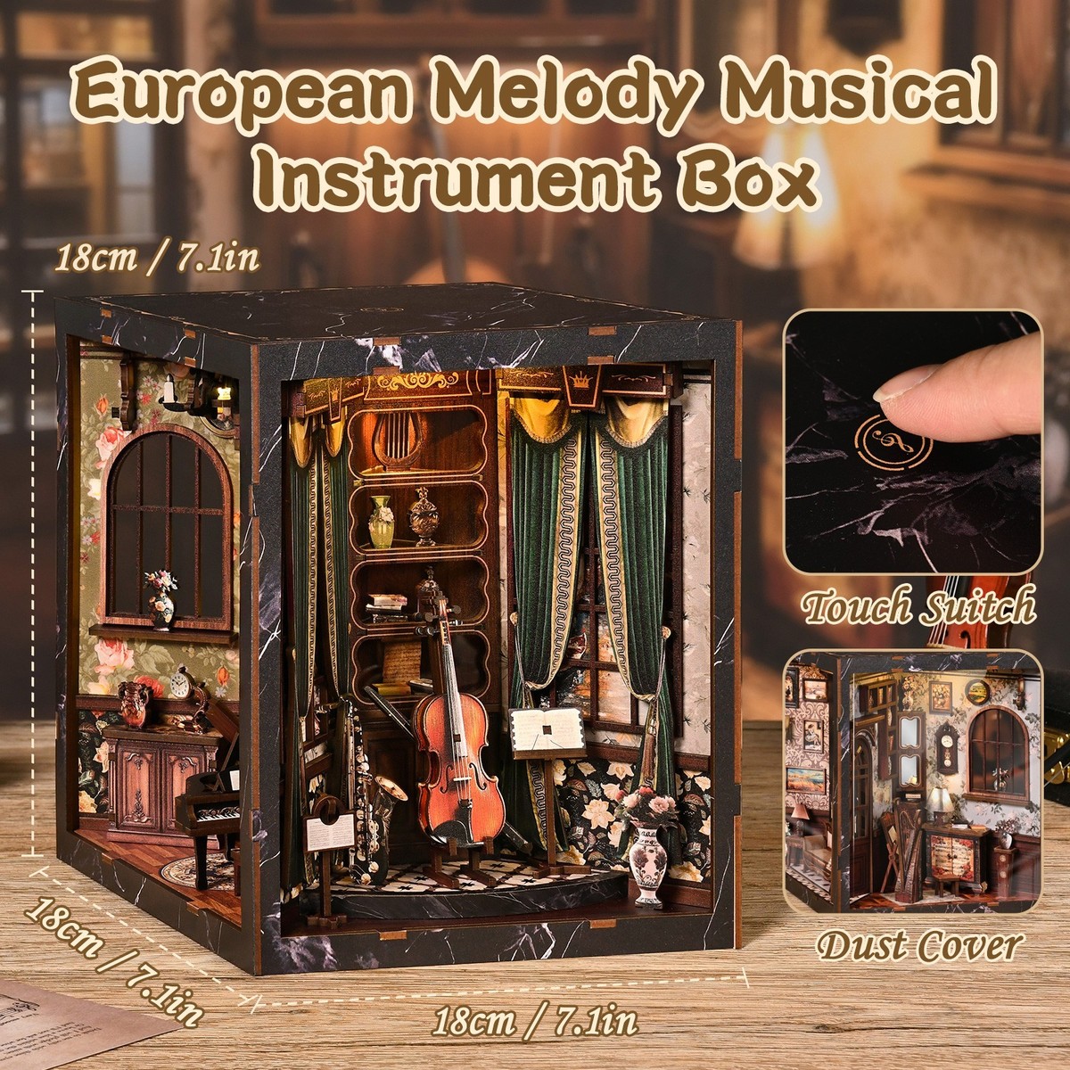 DIY Book Nook Dollhouse Kit – European Melody Music Box 3D puzzle