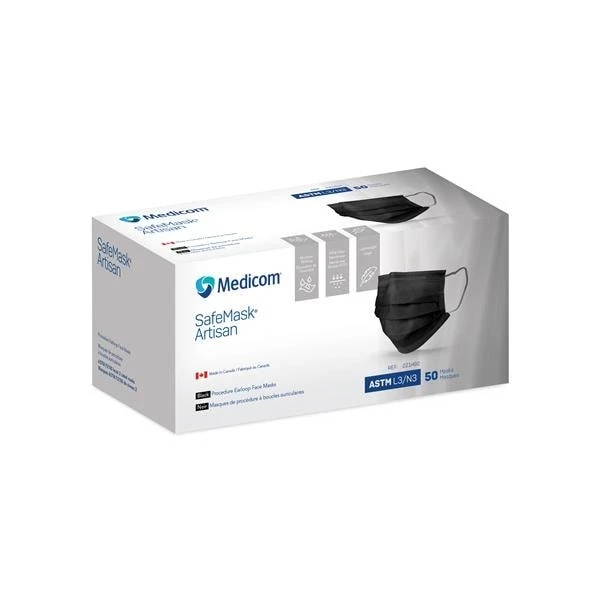 Medicom 221492 SafeMask Artisan Earloop Face Masks ASTM Level 3 Black 50/Pk