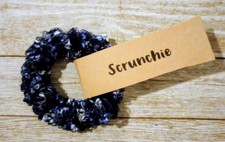 crochet handmade hair scrunchie ribbon pony tail holder shade blue