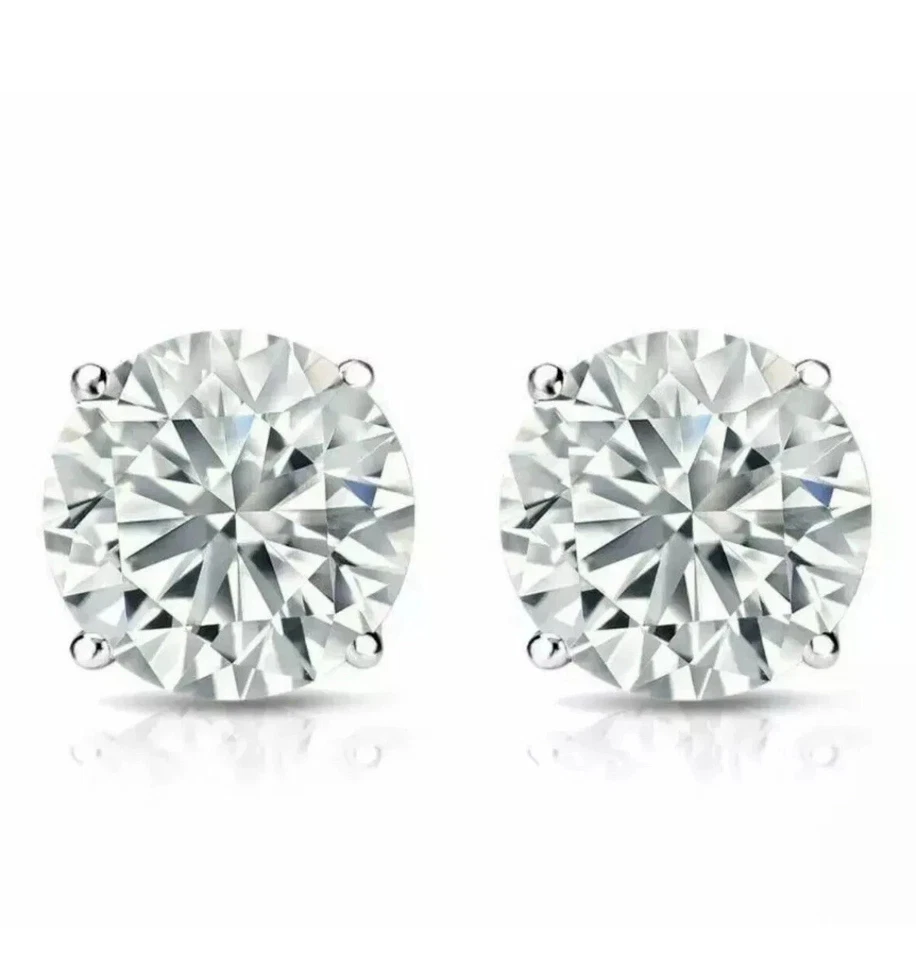 2 Ct Round Cut VVS1/ D Lab Created Stud Earrings 14K White Gold 7mm Screw Back - Image 4 of 4