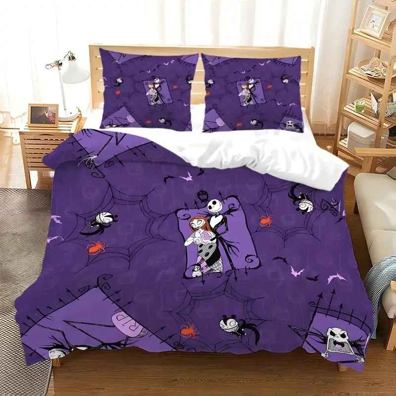 Nightmare Before Christmas Jack & Sally Halloween Bedding Set, Purple Theme