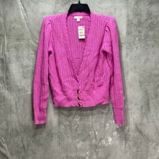 CHARTER CLUB Boutique Pink Open-Knit Scalloped-Trim Long Sleeve Cardigan SZ S