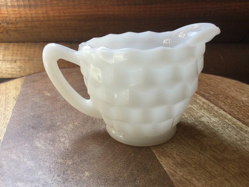 Hazel Atlas Depression Glass, Milk Glass Cube Pattern Creamer Farmhouse Vintage - Picture 2 of 3