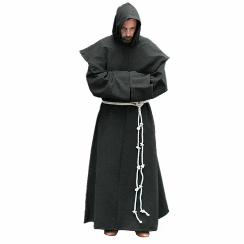 Renaissance Men Medieval Priest Monk Robe+Hooded Shawl Halloween Cosplay Costume - Bild 12 von 16