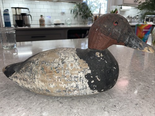 ANTIQUE VERY OLD WOODEN HANDCARVED DUCK DECOY  Original Paint Glass Eyes