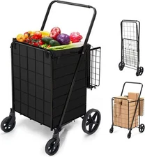 HABUTWAY Grocery Cart on Wheels with Removable Liner, Folding Shopping Cart
