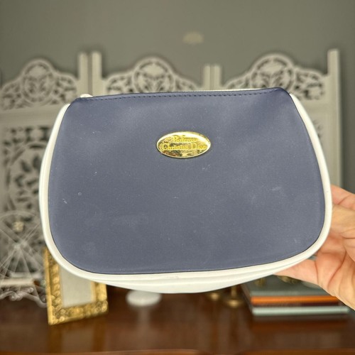Christian Dior Parfums Bag Navy Blue/White Trim Zip Makeup Cosmetics Travel Case