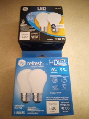 Lot of 2 Packs GE LED Refresh 60w 500 Lumens HD Light Dimmable 2 Bulb Packs NEW