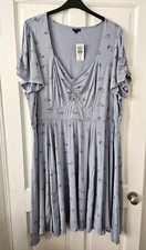 Torrid Light Blue Cat & Plant Print Skater Dress Size 5, UK 28/30 NWT