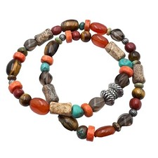 Carolyn Pollack Womens Necklace Red Blue Brown Jasper Necklace American Southwes