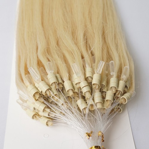 1G 8A 22" Micro Loop Bead Ring Real Remy Human Hair Extensions WHITE BLONDE #60 - Picture 3 of 10