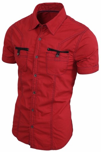 Herren FREIZEIT SHIRTS MIT KNOPF NACH UNTEN Kleid T-Shirt kurzärmelig schmale Passform Sommer gewebt - Bild 6 von 62