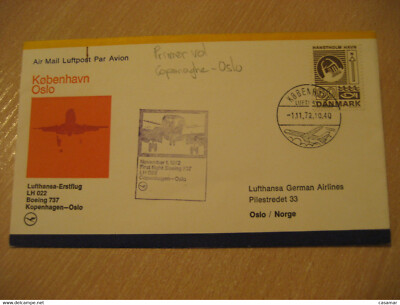 Copenhagen Oslo 1972 Lufthansa Airline Boeing 737 First Flight Cancel Cover