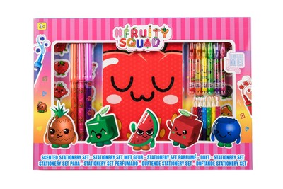 FRUITY SQUAD - Craft Scented Stationery Set with Notebook, Colouring Pencils and