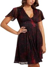 GUESS Lavinia Printed Dress Short flutter sleeves Lined Size Medium Black Red