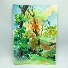 Original Watercolor Painting by MURRAY KESHNER Lush Landscape