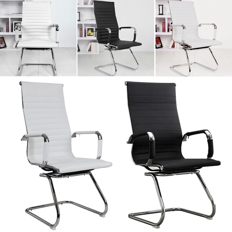 White leather desk chair no wheels deals