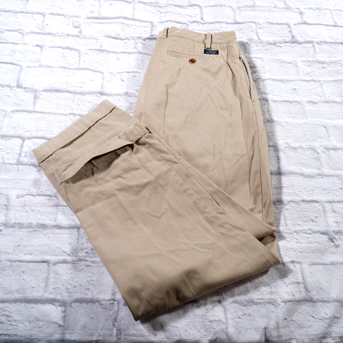 Nautica Rigger Classic Fit Light Brown Pleated Cuffed Chinos Mens Pants  38x30