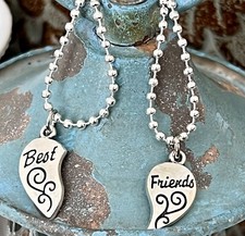 2 Silver Best Friends Necklaces. Buddies Forever. Sisters. Love. Great Gift.