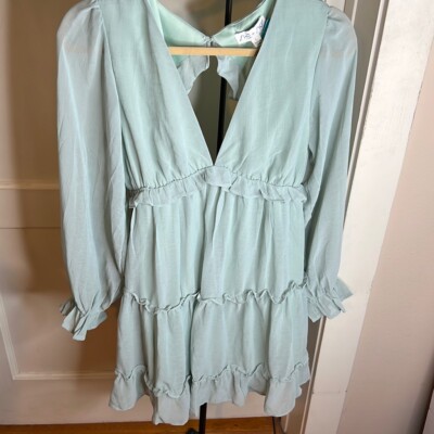 She + Sky Women's Chiffon Ruffle Tiered Maternity Dress Mint Green Size  Large | eBay