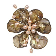 Natural Shell with Pearl Accented Floral Pin or Brooch