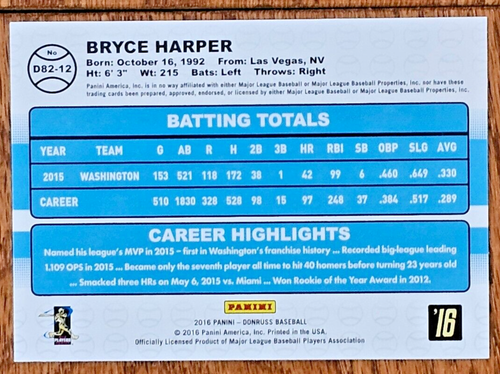 2016 Donruss '82 #12 Bryce Harper - Picture 4 of 6