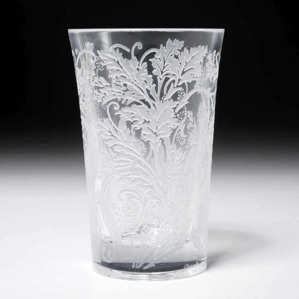 Christofle, France Small Crystal Marly Etched Filigree Floral Vase