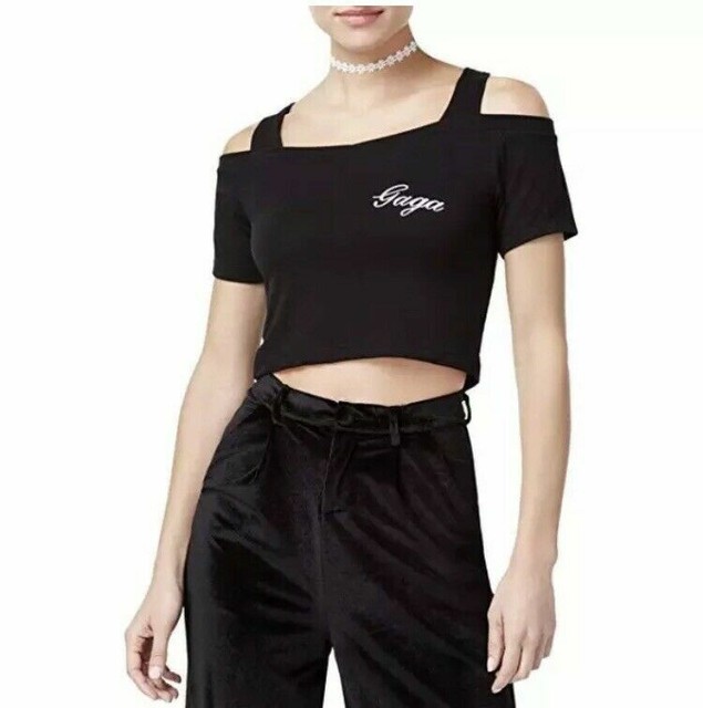 cold shoulder black crop top