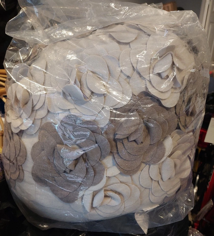 Surya POUF-28 Felted Floral 14 inch Light Brown Pouf, Cylinder - Image 2 of 3