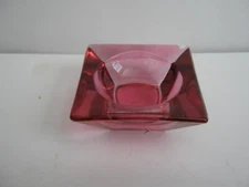 FOSTORIA CLEAR w/CRANBERRY FLASHED COLOR SQUARE GLASS OPEN SALT CELLAR, c1930's