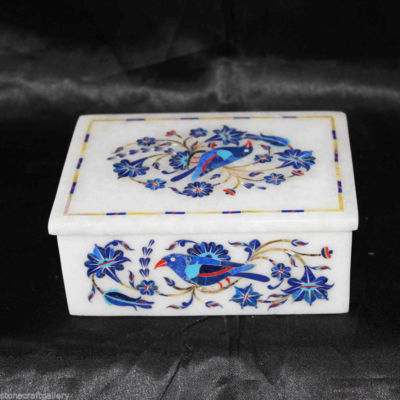 Marble Jewelry Box Handmade fine Inlay floral semi precious stones Work