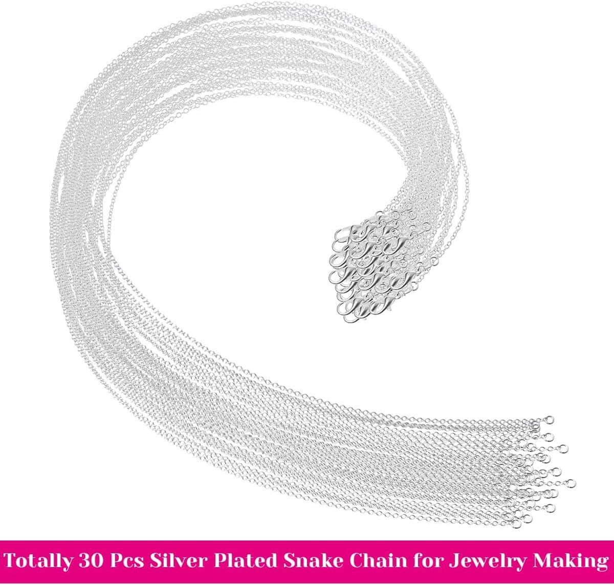 30 Pack Chain Necklace Bulk Jewelry Making Chains Silver Plated