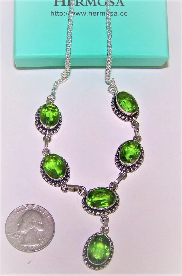 Collar de plata .925 piedra de laboratorio verde 20" #C6 Foto 3 de 4