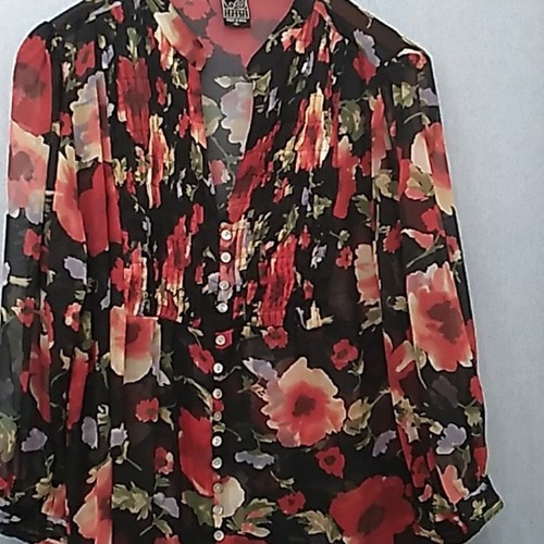 Floral Sheer Blouse Long Sleeve Button Down Top Bohemian Style - Picture 2 of 3