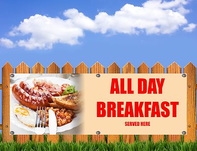 OUTDOOR PVC CAFE SHOP DEN GANZEN TAG FRÜHSTÜCK BANNER SCHILD KOSTENLOSE KUNSTARBEIT BEREIT   