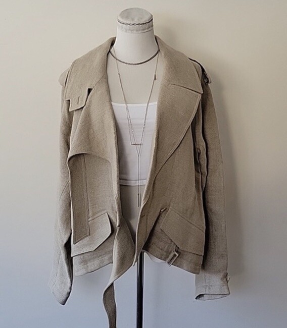 RARE NWT Alexander Wang Khaki Tan Burlap Linen Asymmetrical Unique Jacket