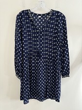 Old Navy Shift Dress M Black Floral Long Sleeve Pintuck Pleated Tie-Neck