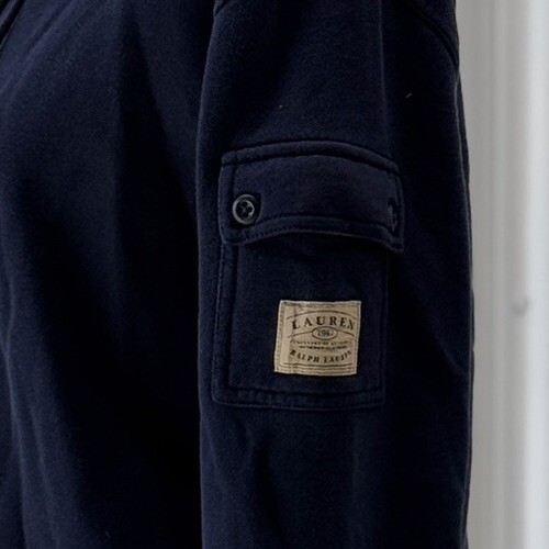 VTG Lauren Ralph Lauren Navy Zip Hoodie 100% Cotton Womens Medium Utility Pocket - Picture 9 of 13
