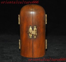 Old Chinese Boxwood wood carved lotus Sakyamuni Kwan-Yin 3 god buddha statue Box