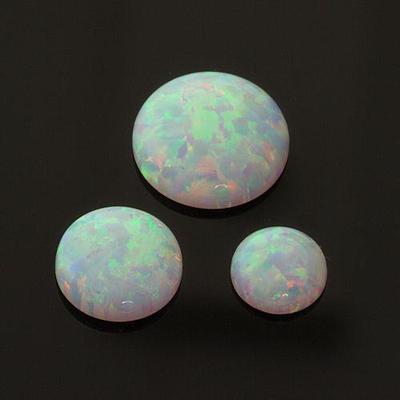 ( 6mm - 10mm) Lab Created White Opal Round Cabochon (Bright flash of colors)