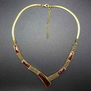 Authentic 14k Gold Plated Marcasite Necklace with Carnelian
