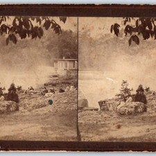 c1880s Passaic Falls, NJ American Scenery Real Photo Many Picnic Stereo Card V16