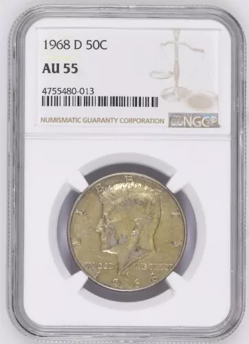 1968 D NGC AU 55 HALF DOLLAR SILVER KENNEDY DOLLAR 