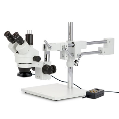 AmScope 7X-45X Trinocular Stereo Boom Microscope + Variable 144-LED Ring Light