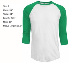 3/4 Sleeve Plain T-Shirt Baseball Raglan Jersey Sports Men's Tee White Green S
