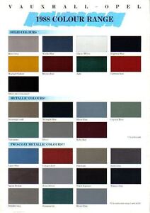 Vauxhall Colour Chart